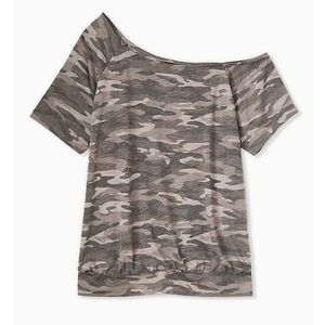 Torrid Grey Camo Slub Off Shoulder Tee